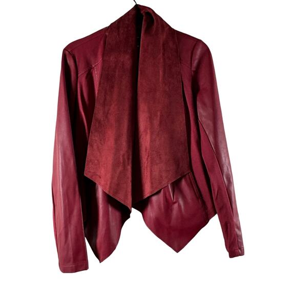 Kut From The Kloth Lincoln' Faux Leather Drape Front Jacket Mix Media Wine Red S - Picture 1 of 8